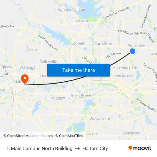 Ti Main Campus North Building to Haltom City map