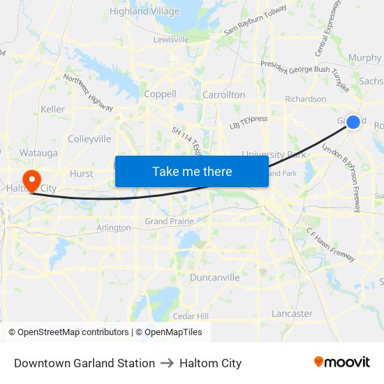 Downtown Garland Station to Haltom City map