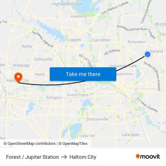 Forest / Jupiter Station to Haltom City map