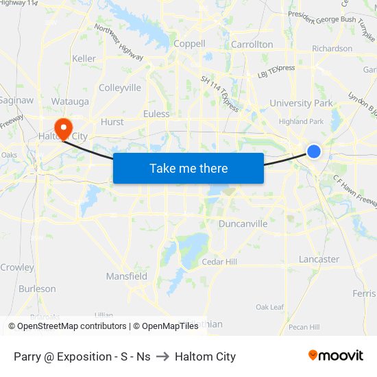 Parry @ Exposition - S - Ns to Haltom City map