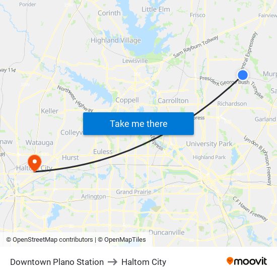 Downtown Plano Station to Haltom City map