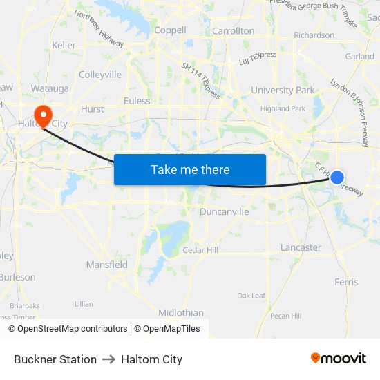 Buckner Station to Haltom City map