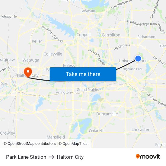 Park Lane Station to Haltom City map