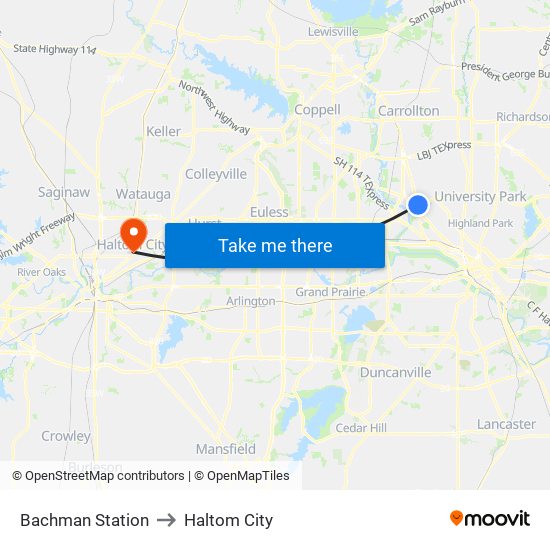 Bachman Station to Haltom City map