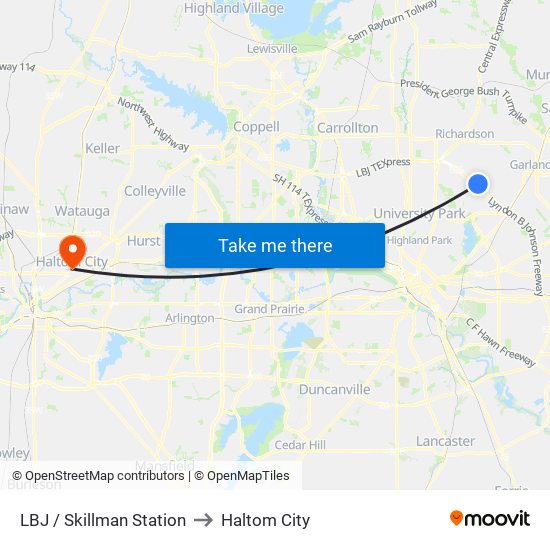 LBJ / Skillman Station to Haltom City map