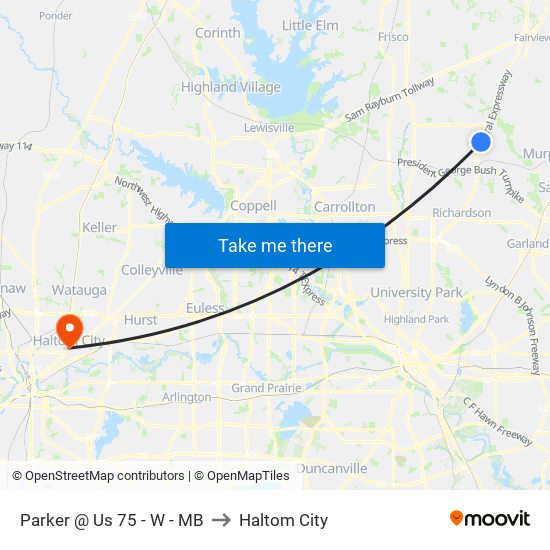 Parker @ Us 75  - W -  MB to Haltom City map