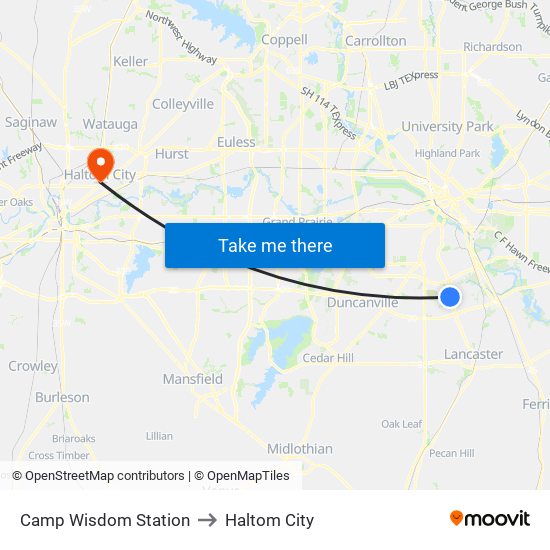 Camp Wisdom Station to Haltom City map