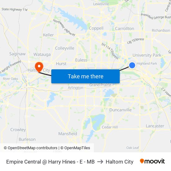 Empire Central @ Harry Hines - E - MB to Haltom City map