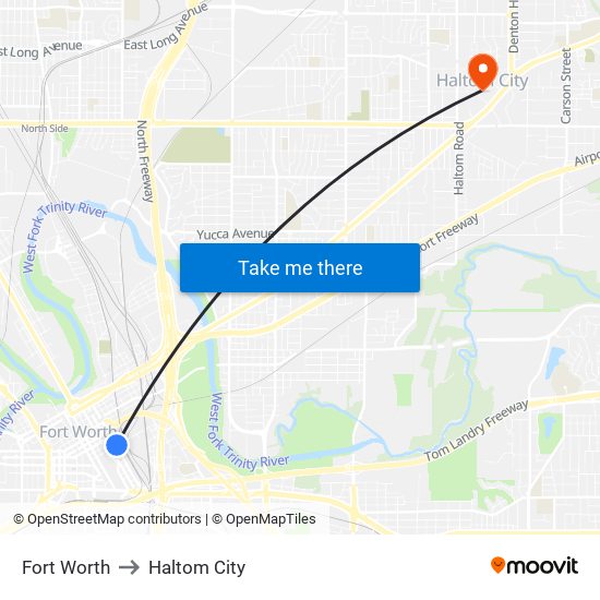 Fort Worth to Haltom City map