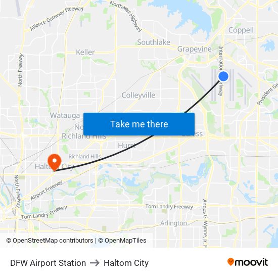 DFW Airport Station to Haltom City map