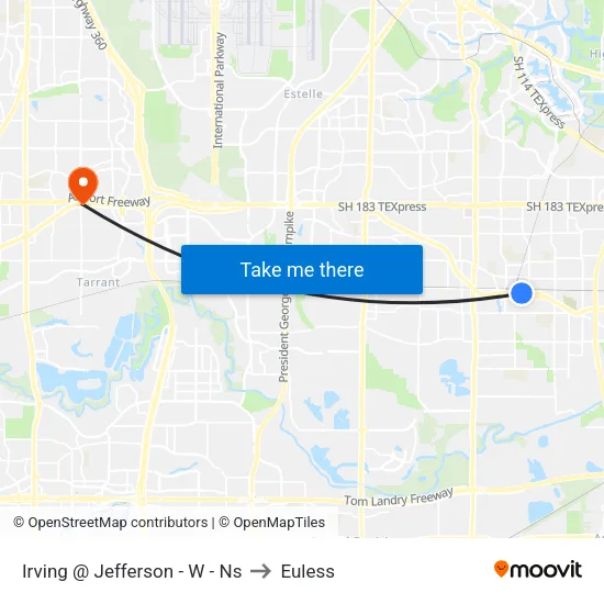 Irving @ Jefferson - W - Ns to Euless map