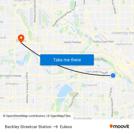 Beckley Streetcar Station to Euless map