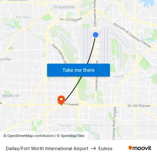 Dallas/Fort Worth International Airport to Euless map