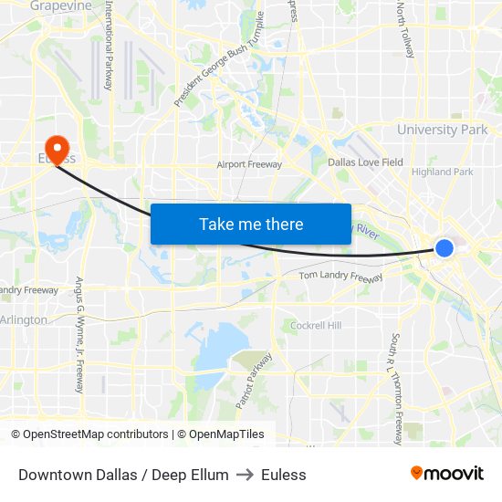 Downtown Dallas / Deep Ellum to Euless map