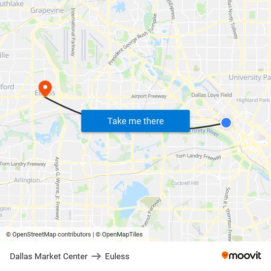 Dallas Market Center to Euless map