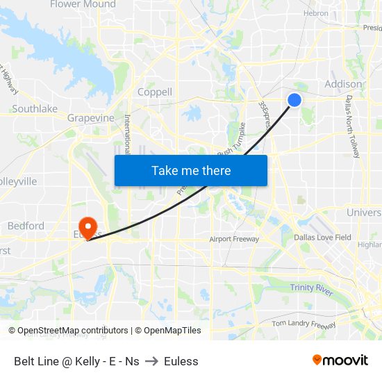 Belt Line @ Kelly - E - Ns to Euless map