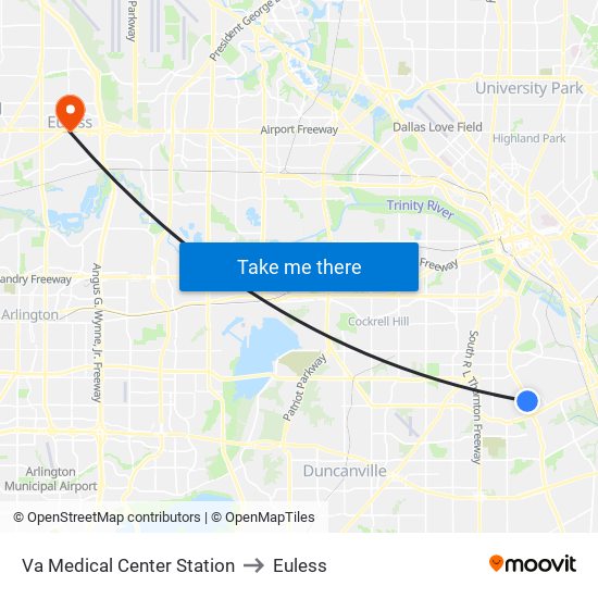 Va Medical Center Station to Euless map