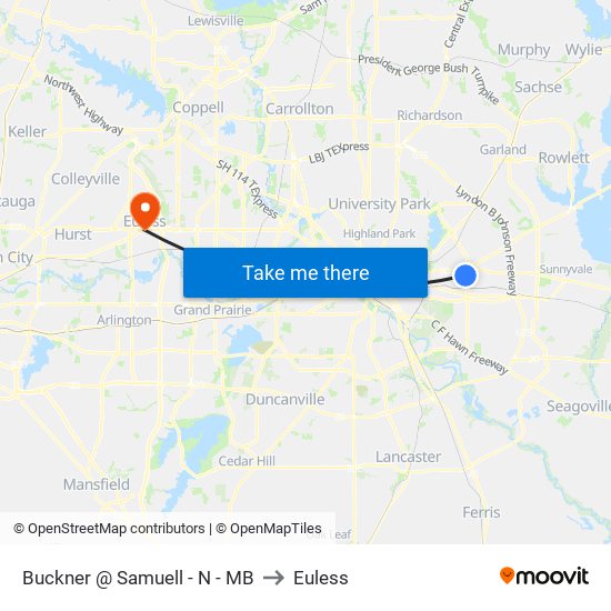 Buckner @ Samuell - N - MB to Euless map