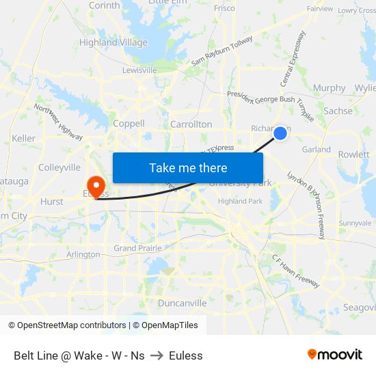 Belt Line @ Wake - W - Ns to Euless map