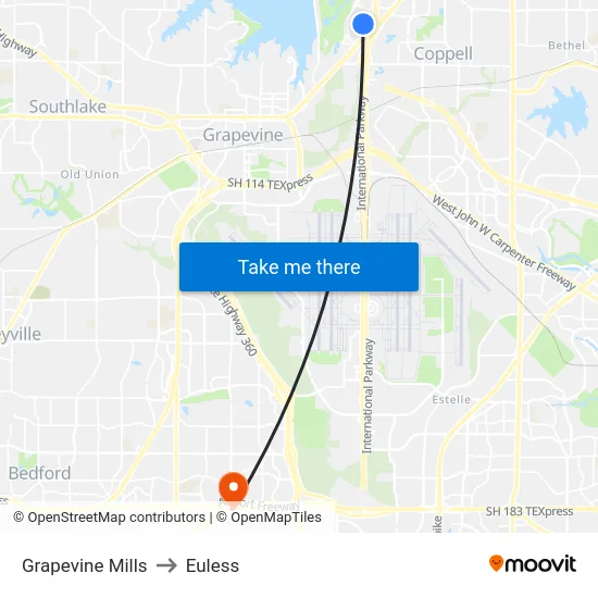 Grapevine Mills to Euless map