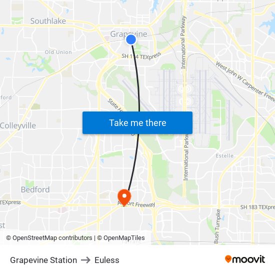 Grapevine Station to Euless map