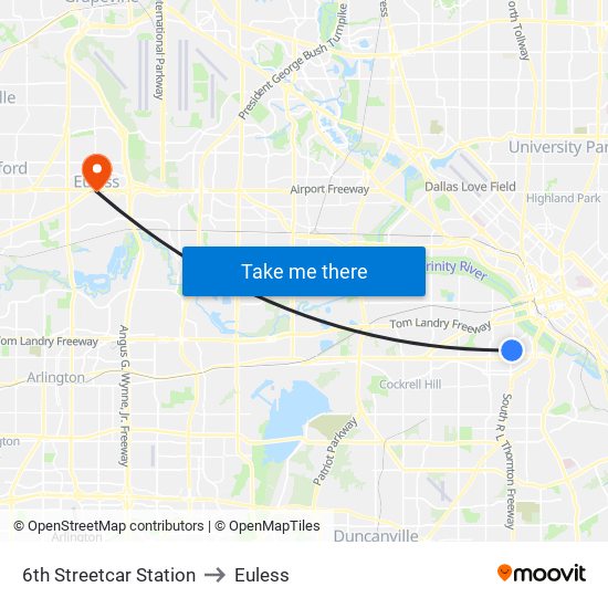 6th Streetcar Station to Euless map