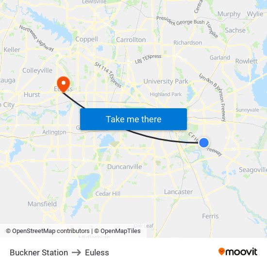 Buckner Station to Euless map