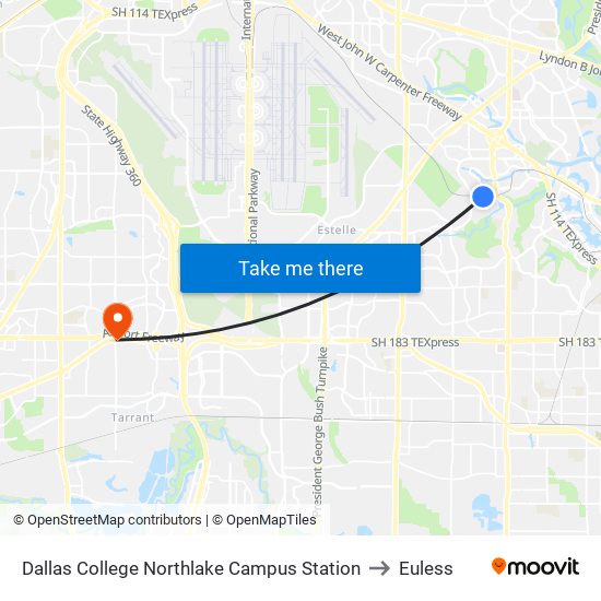 Dallas College Northlake Campus  Station to Euless map