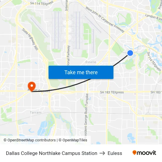 Dallas College Northlake Campus  Station to Euless map