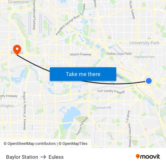 Baylor Station to Euless map