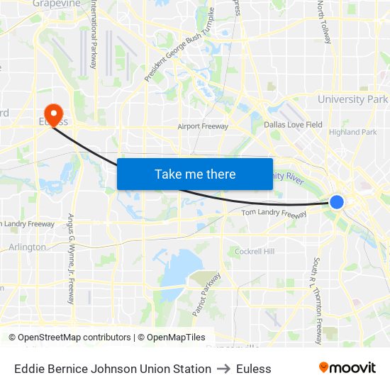 Eddie Bernice Johnson Union Station to Euless map