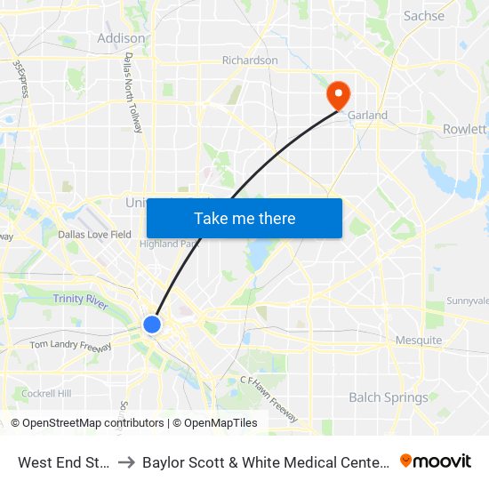 West End Station to Baylor Scott & White Medical Center – Garland map