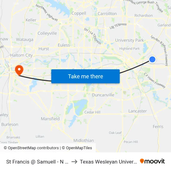St Francis @ Samuell - N - FS to Texas Wesleyan University map