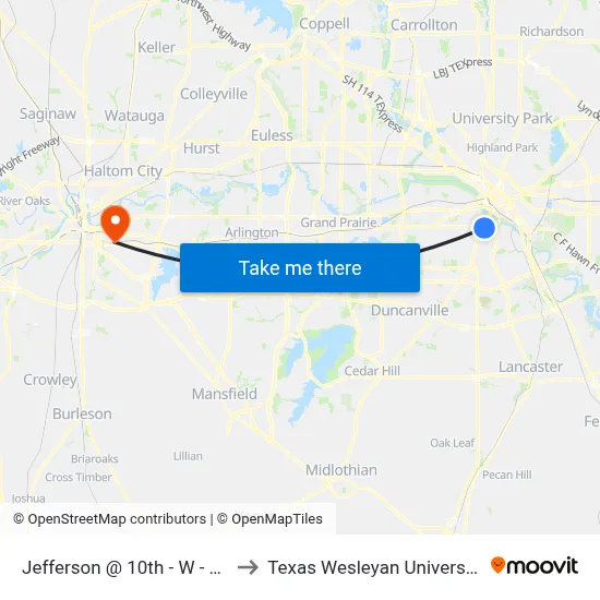 Jefferson @ 10th - W - Ns to Texas Wesleyan University map