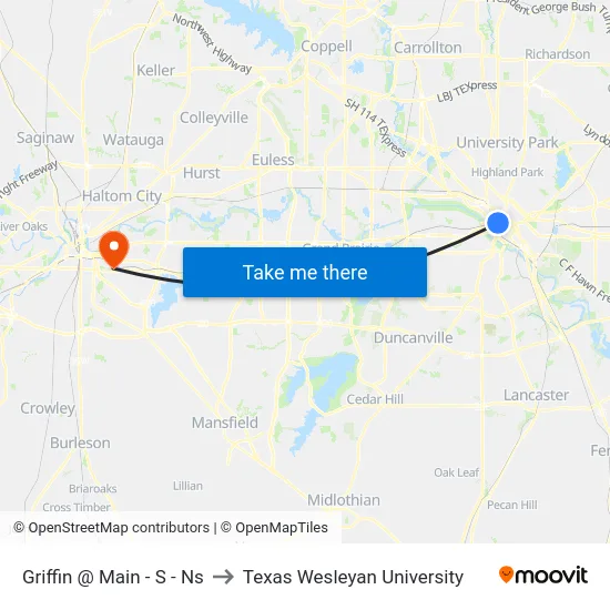 Griffin @ Main - S - Ns to Texas Wesleyan University map
