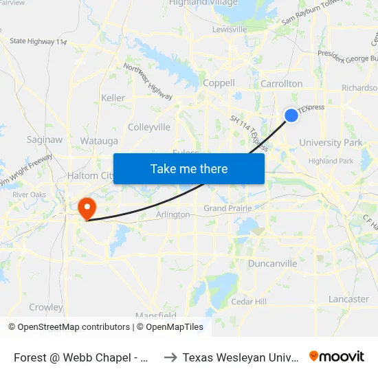 Forest @ Webb Chapel - W - MB to Texas Wesleyan University map
