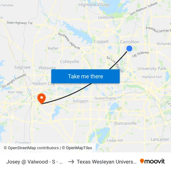 Josey @ Valwood - S - MB to Texas Wesleyan University map