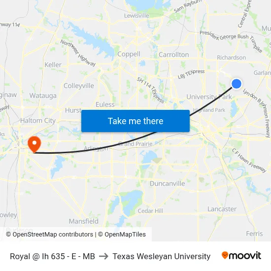 Royal @ Ih 635 - E - MB to Texas Wesleyan University map
