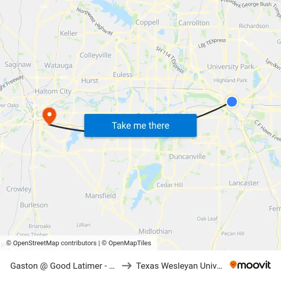 Gaston @ Good Latimer - N - Ns to Texas Wesleyan University map