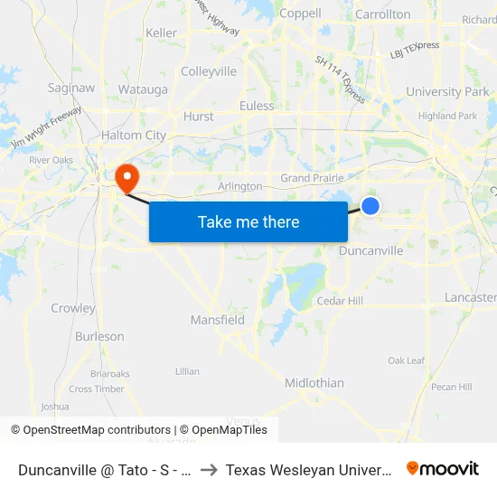 Duncanville @ Tato - S - Ns to Texas Wesleyan University map
