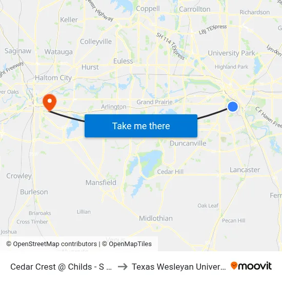 Cedar Crest @ Childs - S - Ns to Texas Wesleyan University map
