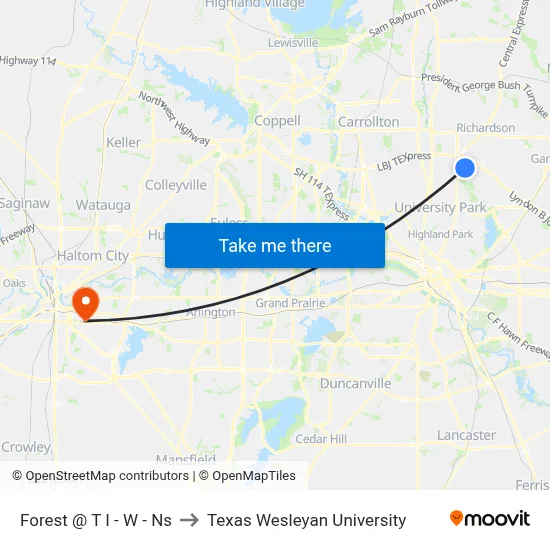 Forest @ T I - W - Ns to Texas Wesleyan University map