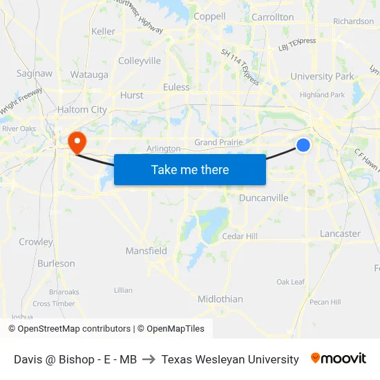Davis @ Bishop - E - MB to Texas Wesleyan University map