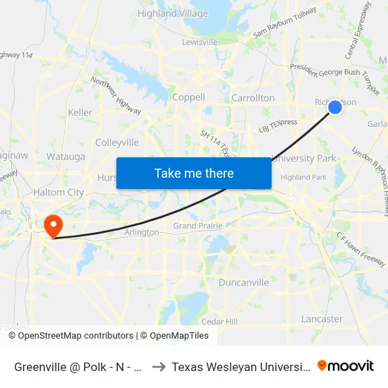 Greenville @ Polk - N - FS to Texas Wesleyan University map