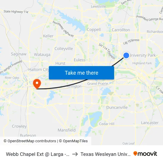 Webb Chapel Ext @ Larga - N - Ns to Texas Wesleyan University map