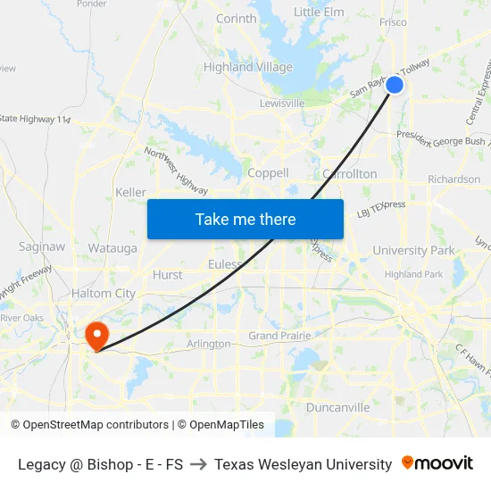 Legacy @ Bishop - E - FS to Texas Wesleyan University map