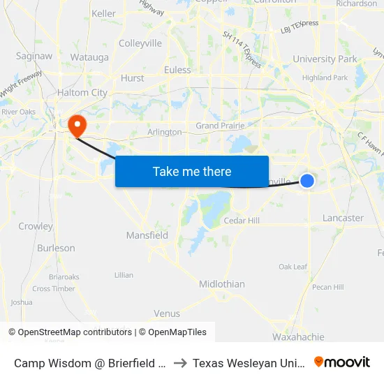 Camp Wisdom @ Brierfield - W - Ns to Texas Wesleyan University map