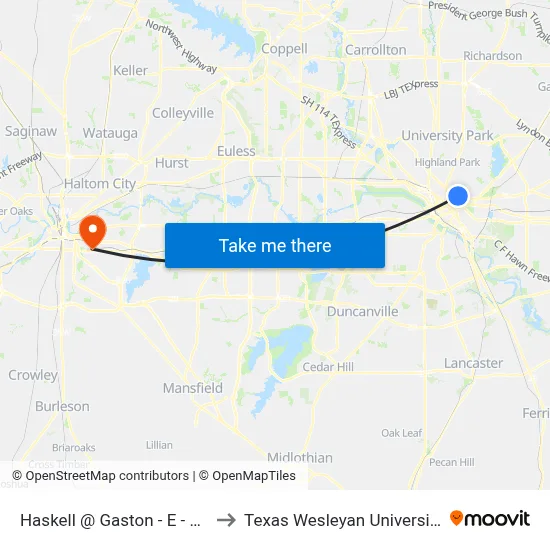 Haskell @ Gaston - E - Ns to Texas Wesleyan University map