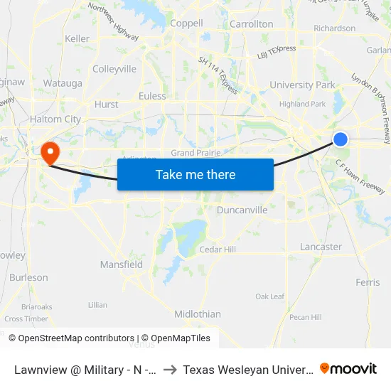 Lawnview @ Military - N - MB to Texas Wesleyan University map