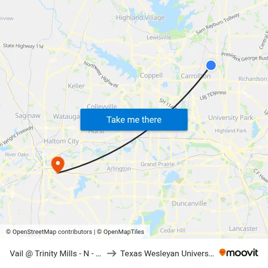 Vail @ Trinity Mills - N - FS to Texas Wesleyan University map